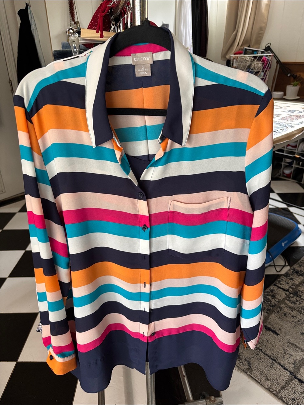 Chico’s Twin Set Sz 3 Collared Button Down Tunic & Lined Tank VGUC